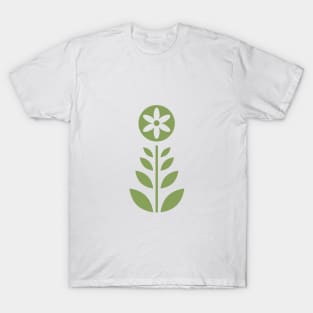 Scandinavian Retro Flowers Moss Green on Beige T-Shirt